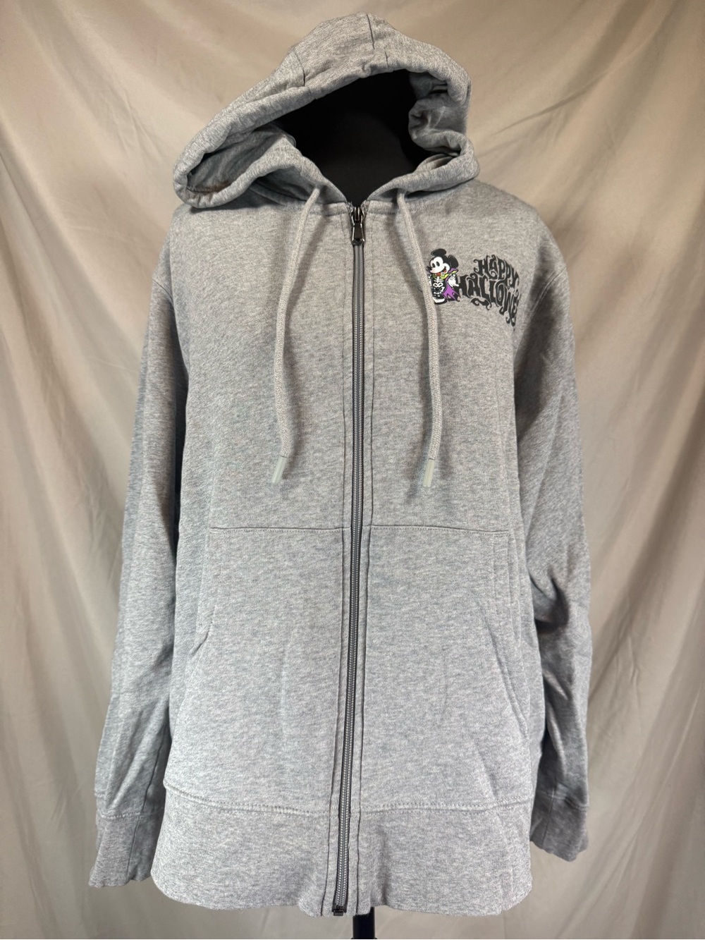 Disney Parks Mickey Minnie Halloween Full Zip Hoodie- Gray- Size XL